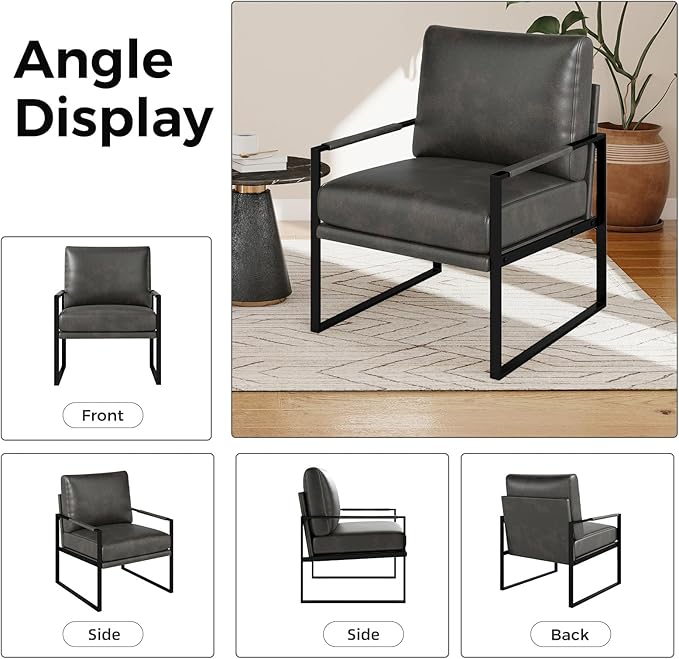 CANMOV Mid Century Modern Accent Chair Set of 6 Breathable PU Leather Armchair with Removable Cushion Comfy Living Room Chairs with Sturdy Metal FrameThicker Backrest for Living RoomDark Grey