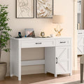 Farmhouse 47 Executive Desk Computer Desk with Drawers and Storage Cabinet Workstation Computer Desk for Home Office Study.Cream White