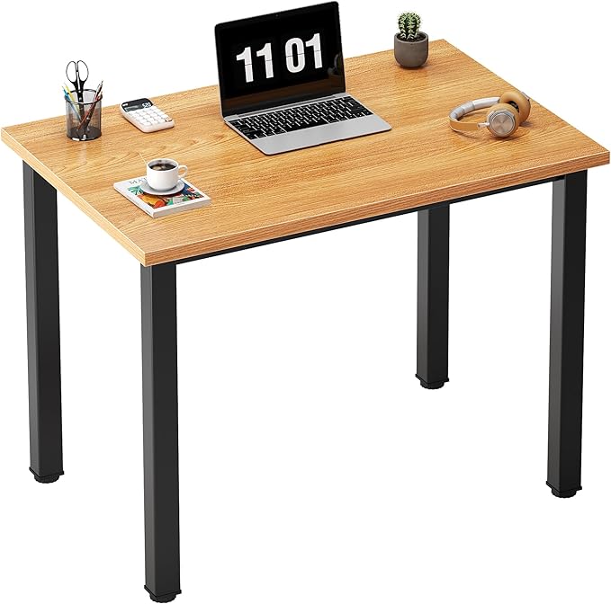 Need Small Computer Desk 31.5 inch Sturdy Writing Desk for Small Spaces Computer Desk Teens Desk Study Table Laptop Desk Home Ofice Desk Black Metal Frame Teak