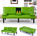 Green Futon Couch &amp Convertible Futon Sofa Bed for Small Space 67 Loveseat Couches with Removable Armrests &amp 2 Cup Holders for Living Room Bedroom Dorm Apartment Easy Assemble (Green)