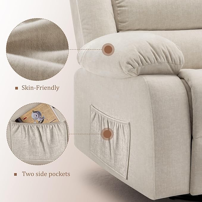 Rocker Recliner Chairs for Adults Oversized Recliner with Massage and Heating Function 360° Swivel Nursery Rocking Chairs Extra Wide Recliner Chair for Bedroom and Living Room