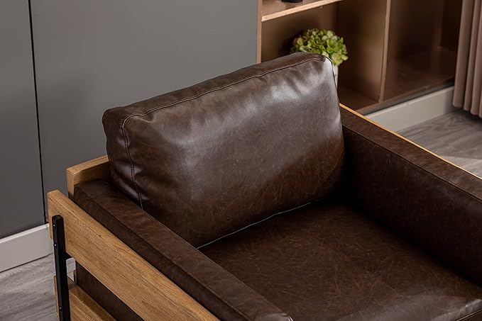 Generic Single Leisure Sofa Chair Living Room PU Leather Chair Modern Comfortable Leisure Armchair Light Brown