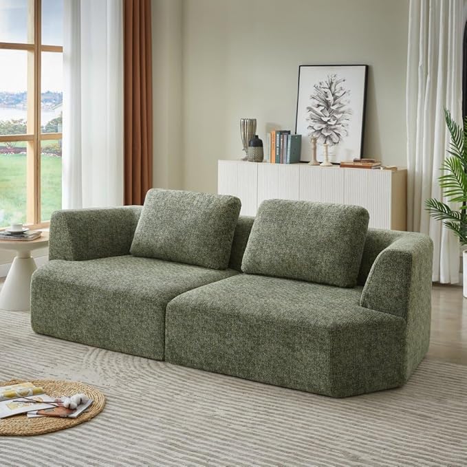 Sofa in a Box Oversized 3 Seater Memory Foam Boneless Couch w/Curved ArmsPlush Chenille Upholstered Cloud Modular LoveseatNo Assembly Needed Compression Sofa
