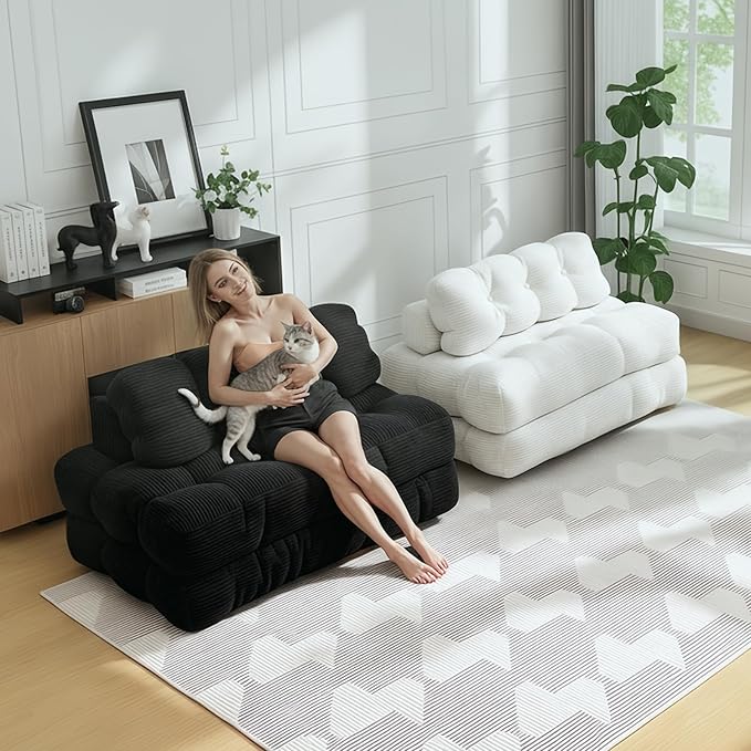 3-in-1 Folding Sofa Bed Convertible Single Futon Couch Bed with Back Support and Pillow Portable Fold-Out Chair Bed for Living Room and Bedroom Lounge