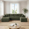 118 Modular Sectional Sofa with Chaise and Ottoman Oversized U-Shaped Corduroy Cloud Couch Deep Seat Boneless Couch for Living Room No-Assembly - Green (Left Facing Chaise)