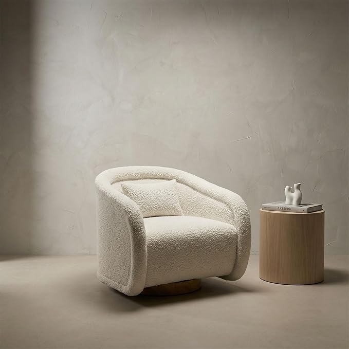 29.92 Modern Curved Sofa Chair360 Degree Swivel Barrel Chair Comfy Teddy Upholstery Pumpkin-Shaped Swivel Accent Chairs Single Sofa Armchair for Living Room BedroomOfficeReading RoomSmall Space