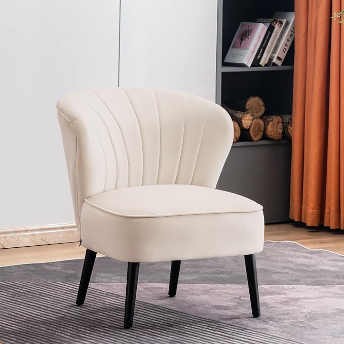 MCombo Velvet Accent Chair Tufted Club Chairs Upholstered Side Chair with Legs Vanity Chair for Living Room Bedroom 4720 (2 Cream White)
