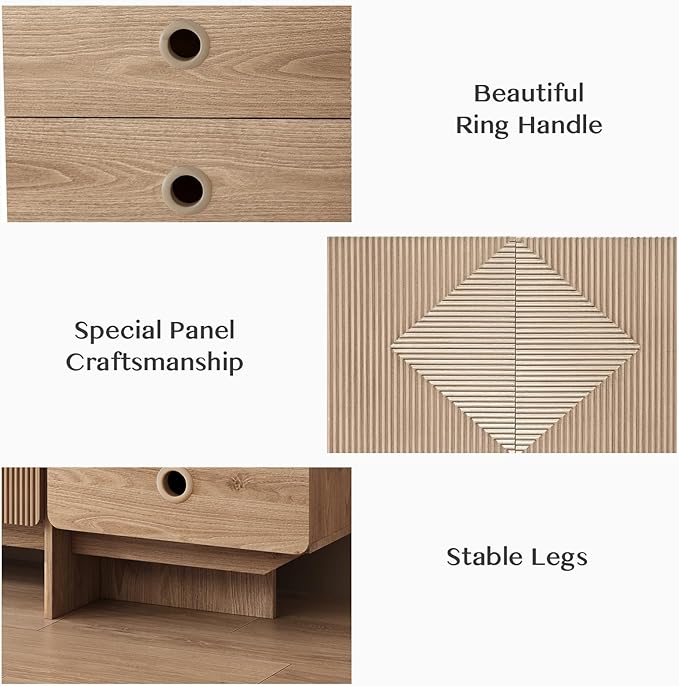 66 Fluted TV Stand Boho TV Consoles for Living Room Modern Entertainment Center with Storage Media Console Cabinet for 75 inch TV(Oak)