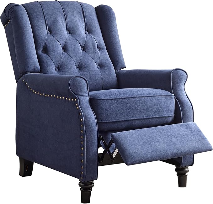 EBELLO 2 Pcs Pushback Recliner Chairs Fabric Armchair Push Back Recliner with Rivet Decoration Single Sofa Accent Chair for Living Room Bedroom Blue