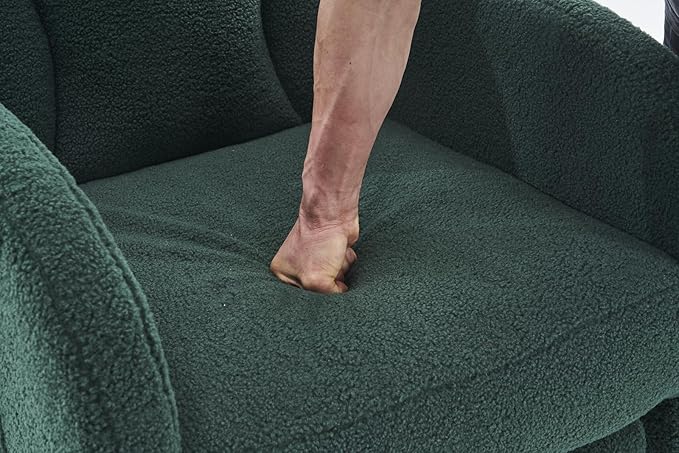 Rocking Chair with Foot Rest Nursery Glider Teddy Gliding Rocking Chair with Retractable Footrest Rubber Wood Legs Side Pocket High Back &amp Wide Seat Nursing Chair for Living Room (Green)