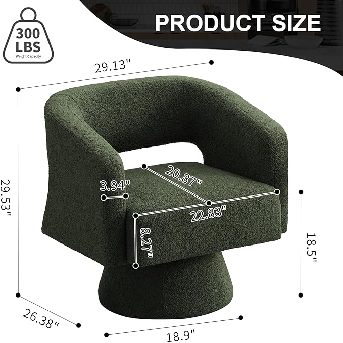 ClinQ Swivel Barrel Accent Chair Oversized Teddy Upholstered Round Swivel Chairs Set of 4 Modern Luxury 360° Living Room Vanity Chair for Bedroom Office&ampLiving Room Green