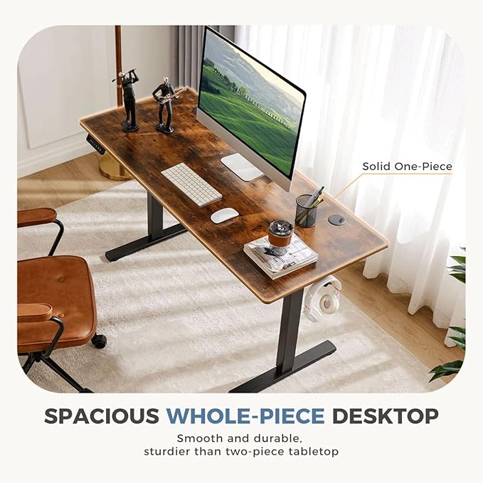 Electric Standing Desk 48 x 24 Inches Lift Motorized Gaming Table with T-Shaped Metal Ergonomic Memory Controller Home Office Desk Computer Desk Brown