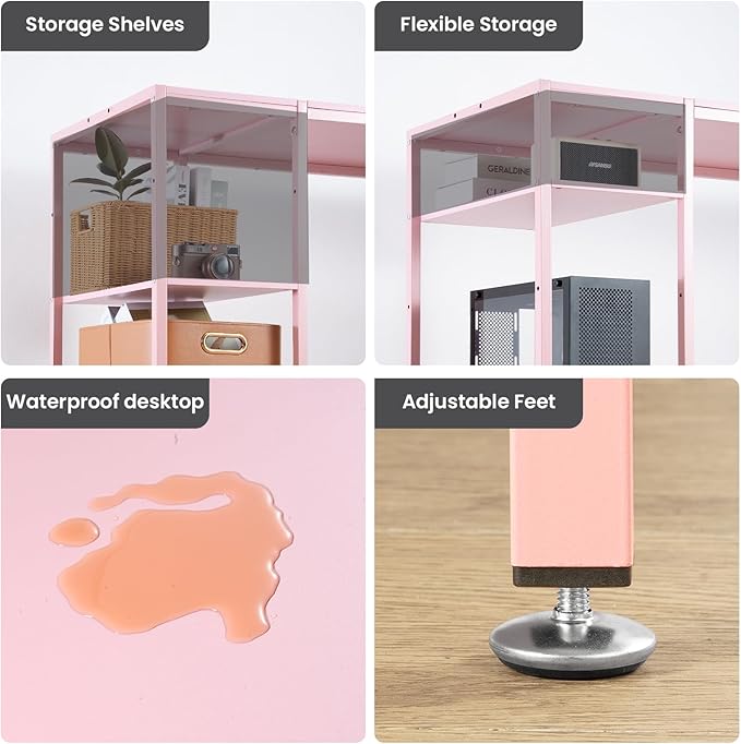 Computer Desk 55-inch with Storage Shelf - Pink Ideal Gaming Desk for Bedrooms Small Spaces and Home Offices Modern Writing Desk for PCs.