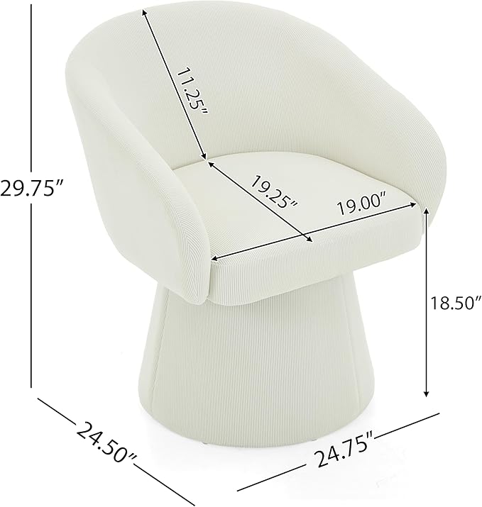 Christopher Knight Home Roach Corduroy Upholstered 360° Swivel Accent Chair Wood Frame Barrel Swivel Chair Super Comfort Single Lounge Sofa with Rotation for Living Room/Bedroom Beige