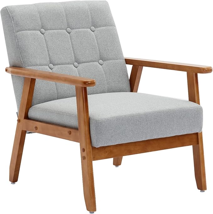 QiMaieeUSA Mid Century Modern Accent Chairs Set of 2 with Side Table Wood and Fabric Armchairs Side Chair Lounge Reading Comfy Arm Chair for Living Room Bedroom Office