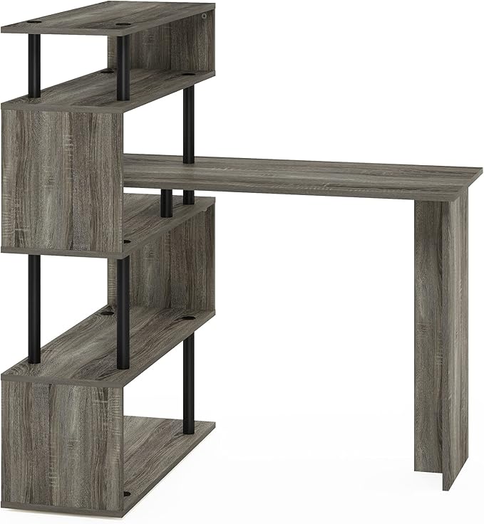 Furinno Classic Desk 40 Wide L-Shape Gaming Desk Computer Desk Writing Desk with 5-Tier S-Shaped Side Shelves for Home Office Study Room Dorm Bedroom French Oak