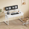 Computer Desk with Drawers 47.2X15.8-22.9 Inches Office Computer Desk with Side Pocket &amp Ergonomic Monitor Stand Writing Table for Small Spaces Bedroom White