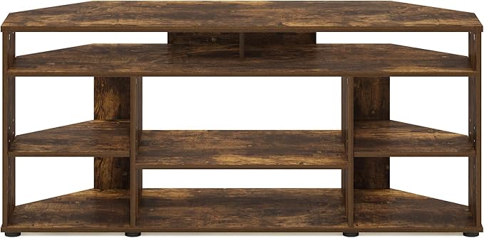 Furinno BESI TV Stand No Tools Assembly Industrial Style Entertainment Center TV Console for TV up to 46 Inch for Living Room Bedroom Amber Pine