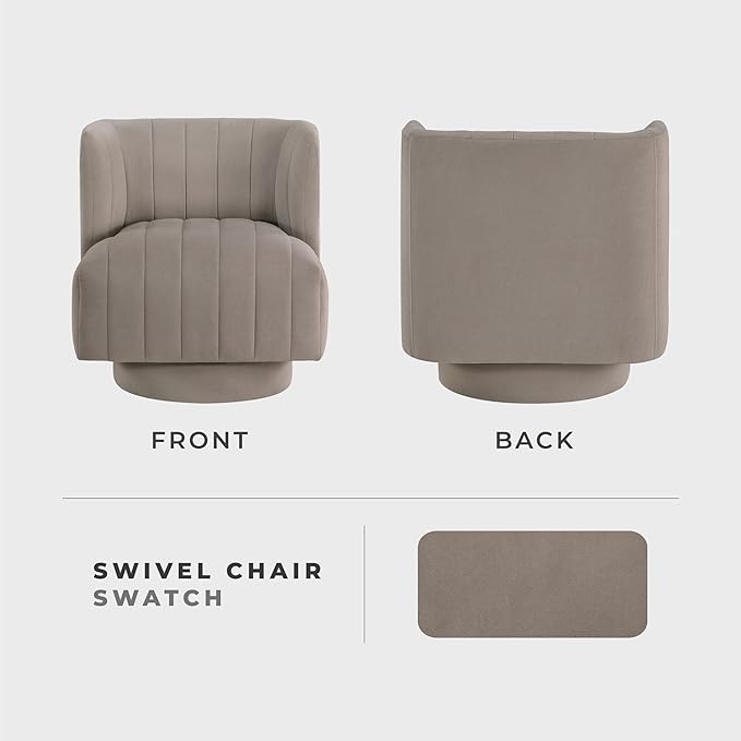 Lexicon Swivel Accent Chair Textured Fabric Upholstered 360 Degree Swivel Barrel Chair with Channel Tufted Comfort Seat for Living Room Bedroom Office Easy Assembly Taupe