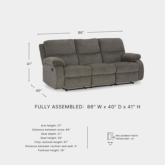 Signature Design by Ashley Scranto Contemporary Manual Reclining Sofa Gray