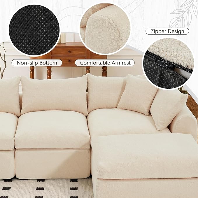 AVAWING 113 Modular Sectional Sofa Modern L Shaped Cloud Couch with Deep Seat &amp Ottoman Comfy Soft Boneless Sofa with Chaise Futon Sofa Bed for Living Room &amp Bedroom No Assembly Needed (Be