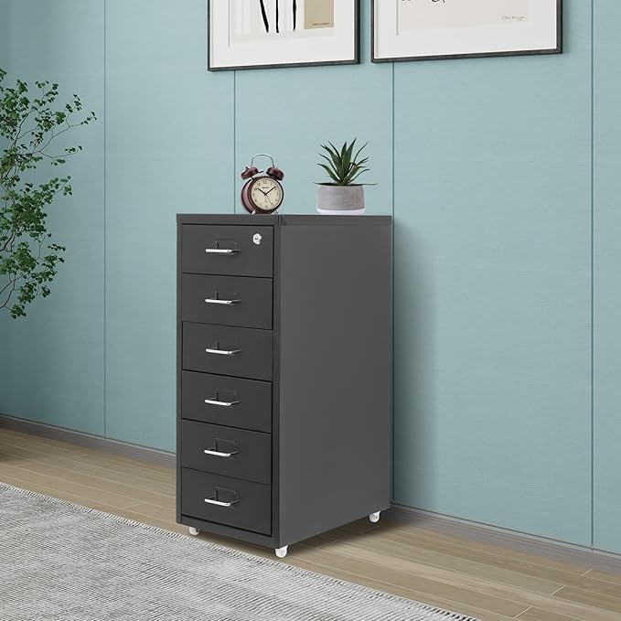 File Cabinet with Lock and Wheels Chest for Office Filing Drawers File Storage Metal Cabinet on Wheels Office Storage Drawers Filing Cabinets for Home School
