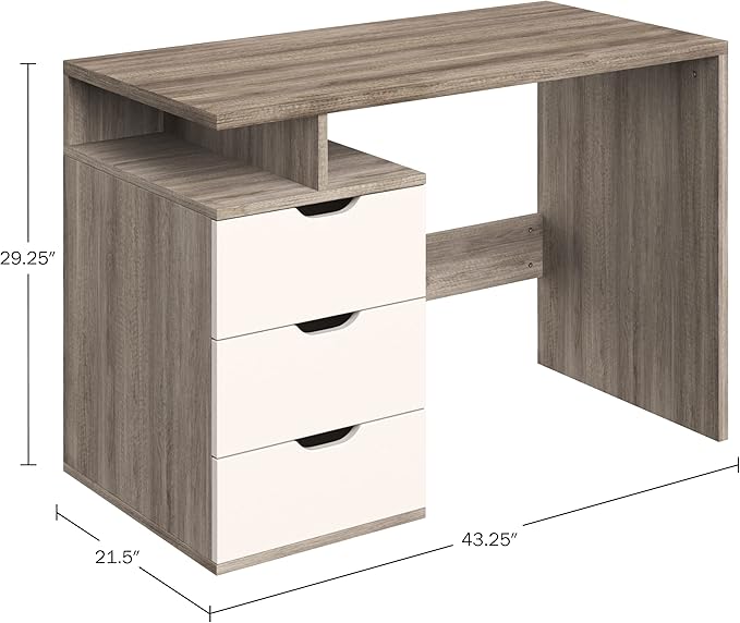 Computer Desk - Contemporary Desk with Attached 3-Drawer File Cabinet - for Home Office Bedroom Computer or Craft Table by Lavish Home (White)