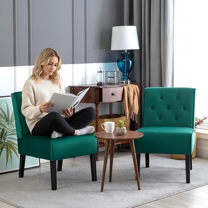 Reeso 2-Piece Living Room Armless Button Tufted Pattern Accent Chair Green