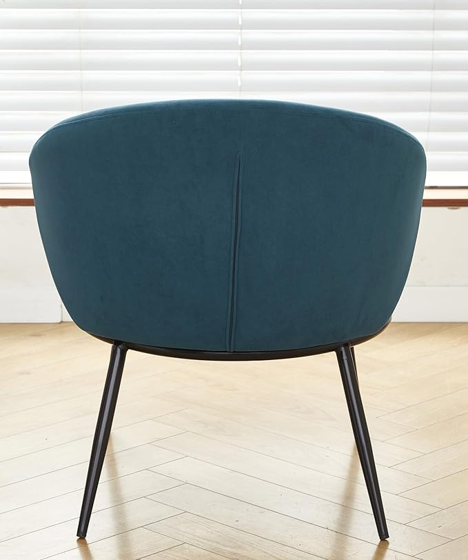 Modern Velvet Accent Chair with Channel Back Design Black Metal Legs and Soft Upholstery Comfortable Seating for Living Room Bedroom or Office Greenish Blue
