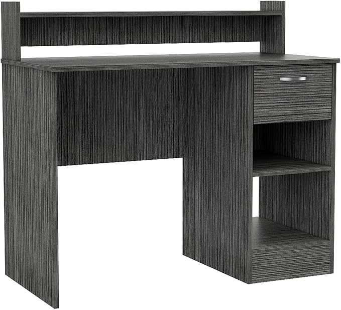 Manaos Writing Computer Desk with Multiple Shelves and One Drawer - Stylish Grey Home Office Furniture