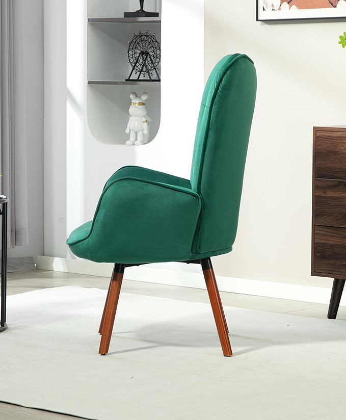 Chic Accent Arm Chairs for Living Room Bedroom or Home Office Button-Tufted Midcentury Armchair with Wingback Design and Splayed Legs Green