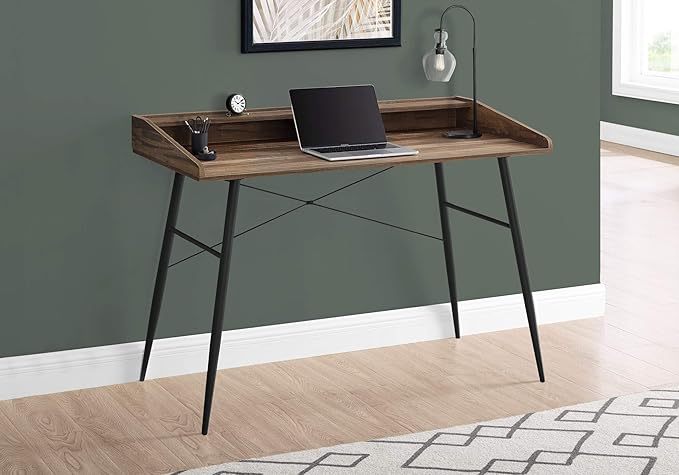 Computer Desk Laptop Workspace Home Office Storage Combo 48 Brown Laminate Black Metal Modern Desk with Cubbies