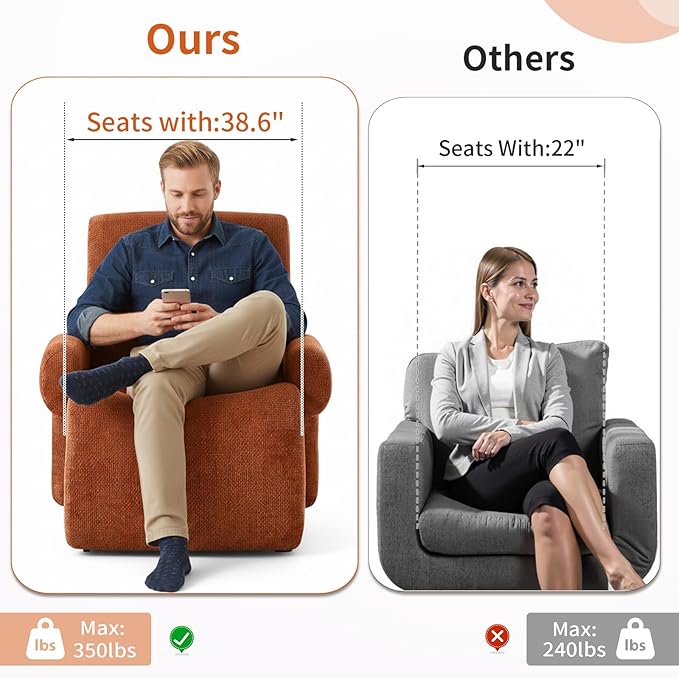 Chenille Oversized Armchair Extra Large Accent Reading Chair for Adults Comfy Mid-Century Modern Accent Chair Lounge Chair Arm Chairs for Living Room Bedroom(Brown)