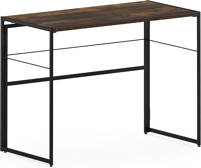 Furinno Riau No Tool/No Assembly/Folding Metal Frame Computer Desk Rustic Oak/Black 39 Inch