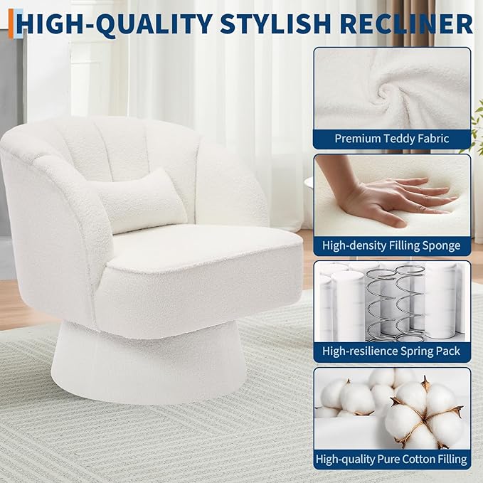 Swivel Accent Chair with Armrest Modern 360 Degree Swivel Round Lounge Chair with Curve Back and Cushion Comfy Upholstered Armchair Single Sofa for Living Room Bedroom Reading Room Beige 2PCS