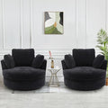 SLEERWAY Oversized Swivel Chairs Set of 2 Big Comfy Round Accent Barrel Chair and A Half Bucket Loveseat Bedroom Club Reading Lounge Living Room Furniture Set (Black)