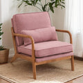 Karl home Accent Chair Mid-Century Modern Chair with Pillow Upholstered Lounge Arm Chair with Solid Wood Frame &amp Soft Cushion for Living Room Bedroom Balcony Linen Pink (Low Back)