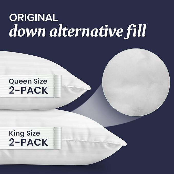 Beckham Hotel Collection Bed Pillows King Size Set of 2 - Down Alternative Pillow for Back Stomach or Side Sleepers
