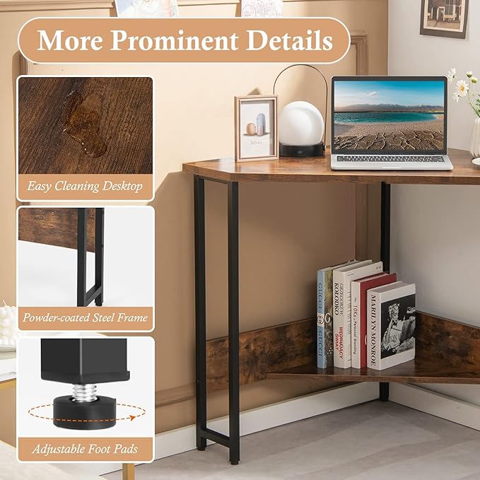 Corner Desk Triangle Computer Desk with USB Ports &amp Power Outlets Small Desk for Small Spaces Compact Makeup Vanity Desk with Storage Shelf Triangle Workstation for Home Office Bedroom