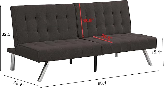 Sofa Adjustable Couch Sleeper Sofa Bed for Living RoomLoveseat Upholstered Modern Convertible FutonFaux Linen Espresso