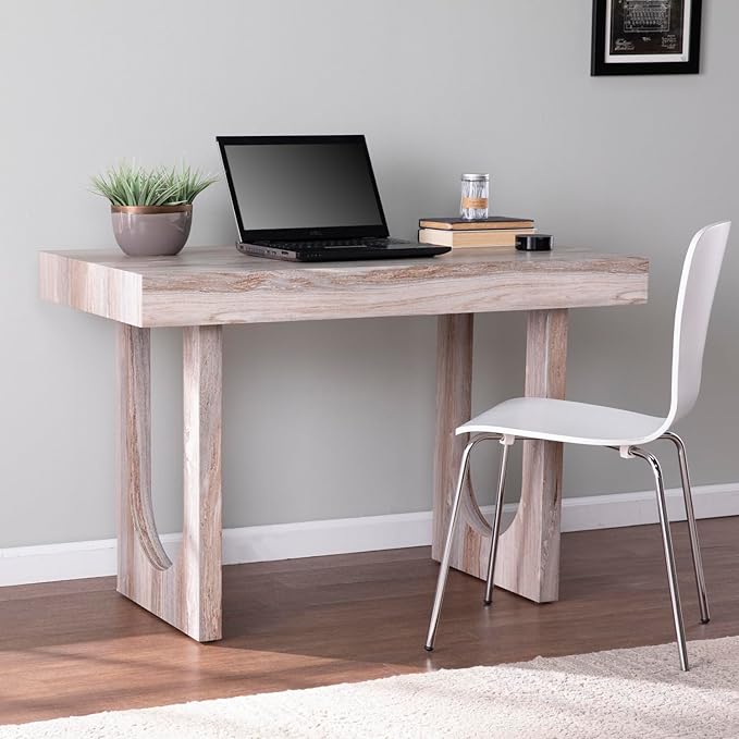 Chadkirk Faux Marble Writing Desk: Modern Desk for Home Office Living Room Bedroom