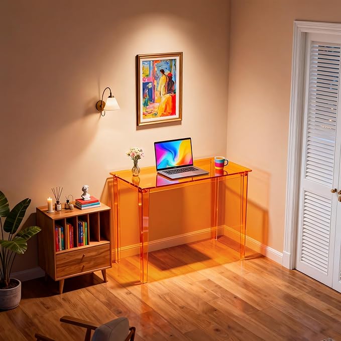 Acrylic Desk Clear Modern Writing Table for Home Office (Orange Nomal)
