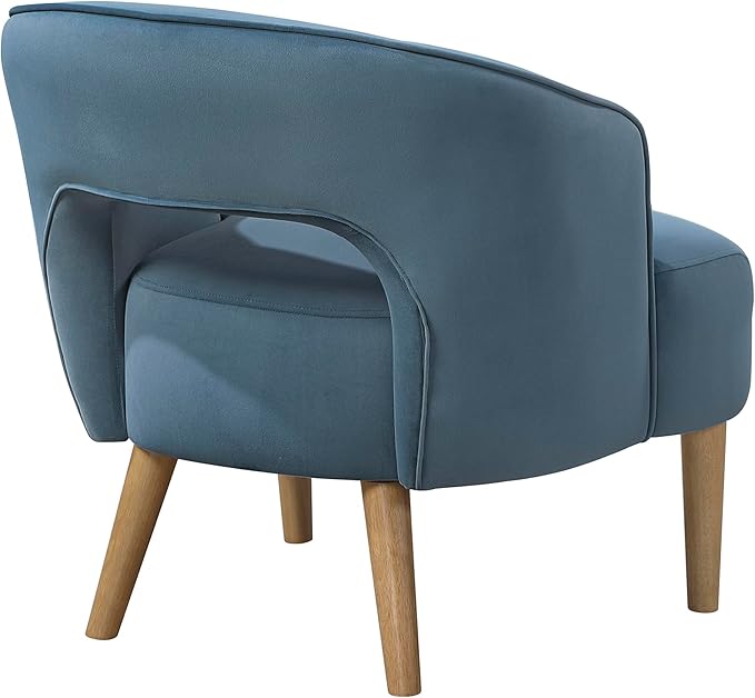 Lexicon Accent Arm Chair Modern Comfy Velvet Accent Chair Open Back with Solid Wood Legs for Living Room/Bedroom/Office/Waiting Room Blue