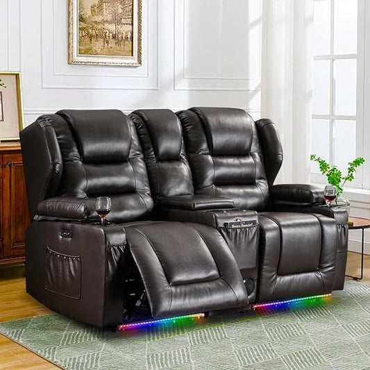 Loveseat Power Recliner Sofa Couch Electric Reclining Sofa Chair for Living Room with Multi-Function Console/Cup Holders/LED Ambient Light