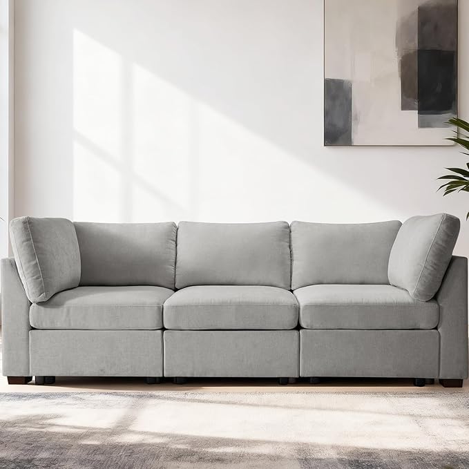 EDILLY 94 inches Oversized Modular Sectional Fabric Cloud Sofa Set Extra Large L Shaped Couch Reversible Chaise Couch3 Seat Modular Sofa Light Grey