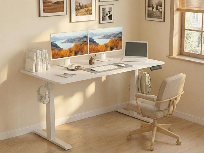 BANTI One-Piece Standing Desk Adjustable Height Stand up Home Office Desk48x24 Inch Electric Standing Computer Desk with 4 Memory Presets Headphone Hook White
