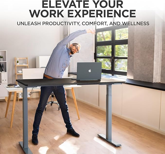 Rise Up Electric Standing Desk Adjustable Height 24-49 Dual Motor One Piece Bamboo Large Standing Desk 48x30 Sit Stand Desk Rising Desk Home Office