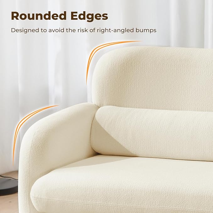 Furnimart Modern Loveseat Sofa 54 2-Seater Boucle Sofa Comfy Upholstered Minimalist Couch Small Couches for Small Spaces Apartment Office Living Room Bedroom Dorm Chenille White