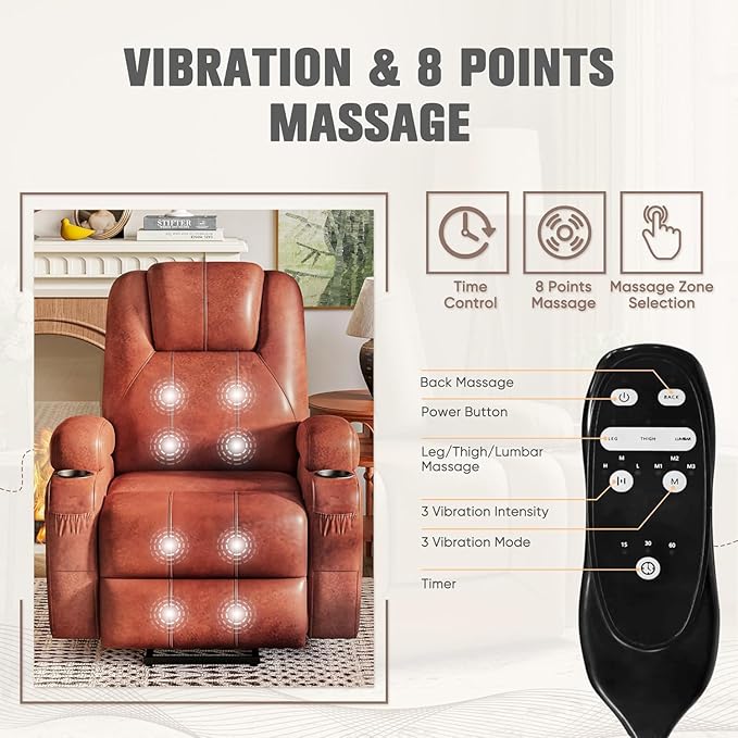 Flamaker Power Lift Recliner Chair Electric Lift Recliner for Elderly Power Lift Recliner Chair with Cup Holders Side Pockets for Living Room (Leathaire Dark Brown)