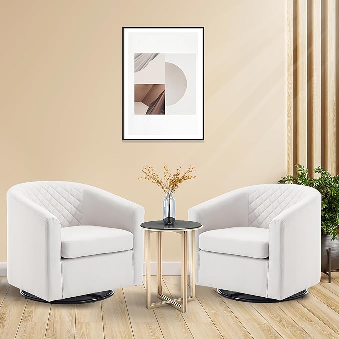 Swivel Gilder Chair Modern Round Armchair 360° Swivel Linen Barrel Chair Club Chair for Living Room Bedroom Office (Beige)